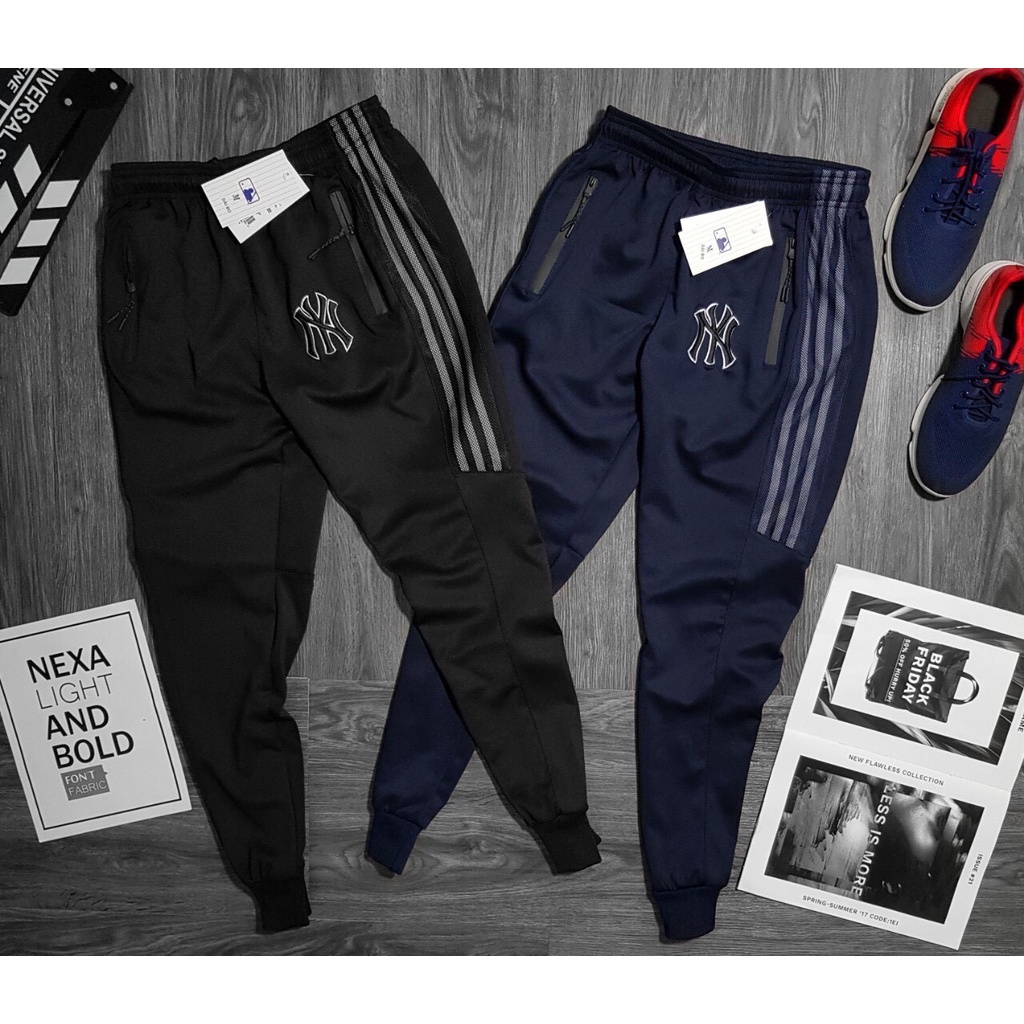BIGSIZE - Quần thun nam dài túm jogger BB - Boiz big size 80 - 130kg - đen 3 sọc lưới