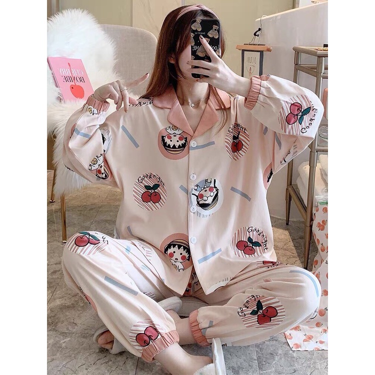 Đồ ngủ pijama, pijama dài tay nữ kate thái freesize 45-65kg mặc nhà siêu thoáng mát | BigBuy360 - bigbuy360.vn