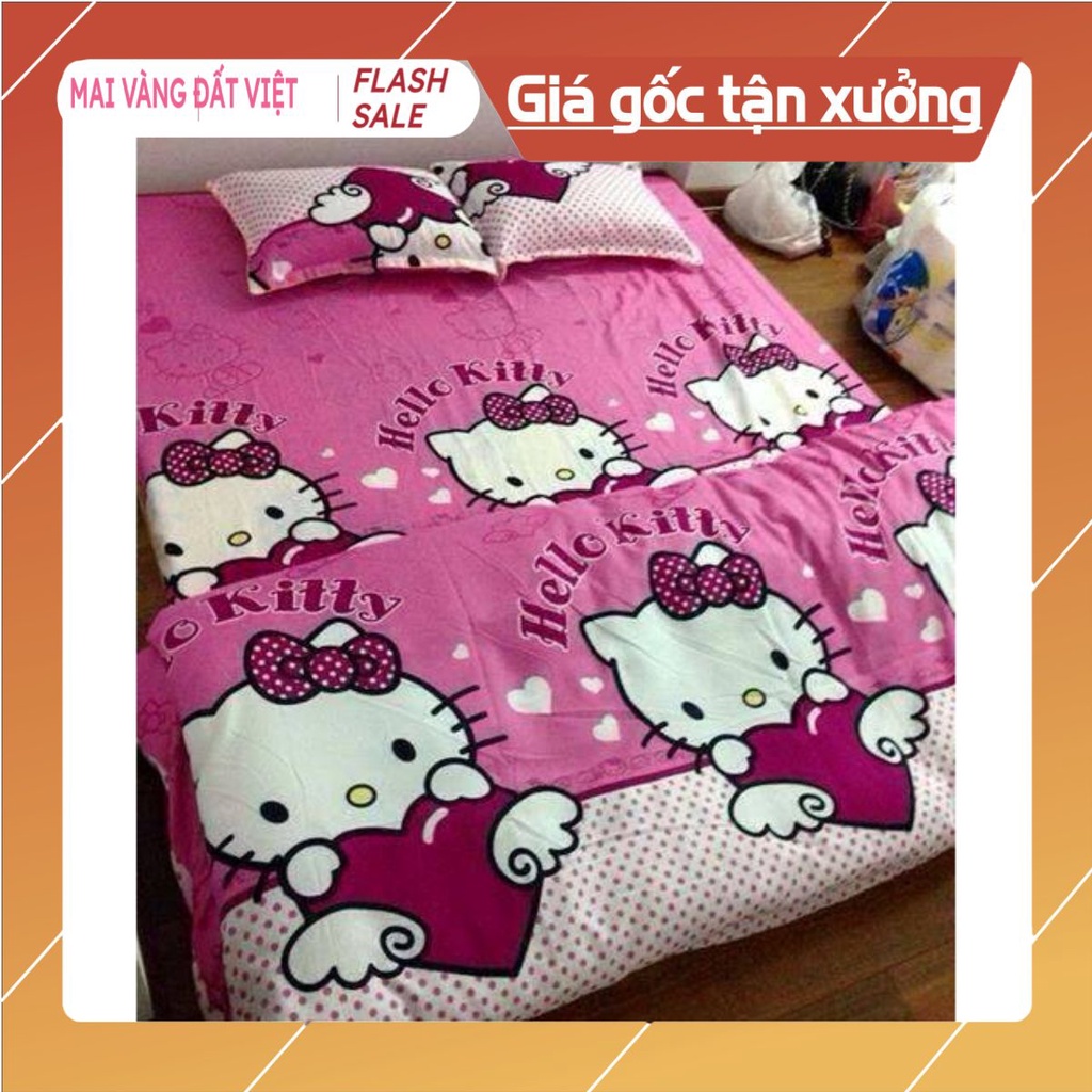 Bộ ga gối cotton poly hello kitty cánh tim
