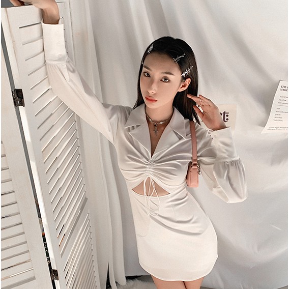 Đầm nữ dáng ôm sơ mi tay dài Emilyshop