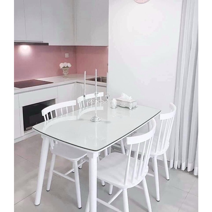 Bàn Ăn 4 Ghế 1,2m Gỗ Cao Su Kèm Kính