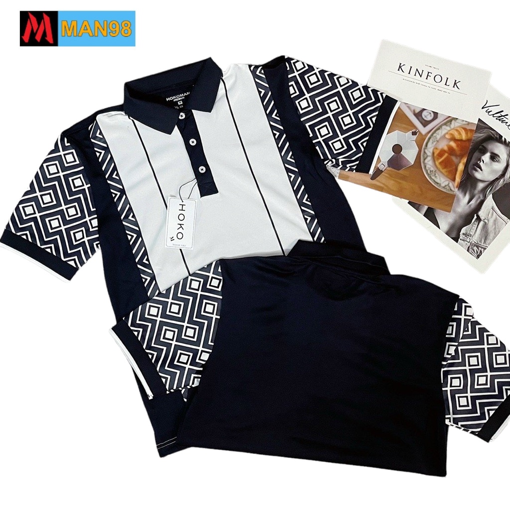 Áo polo nam có cổ 5D phối hoa văn cánh tay cao cấp PL17