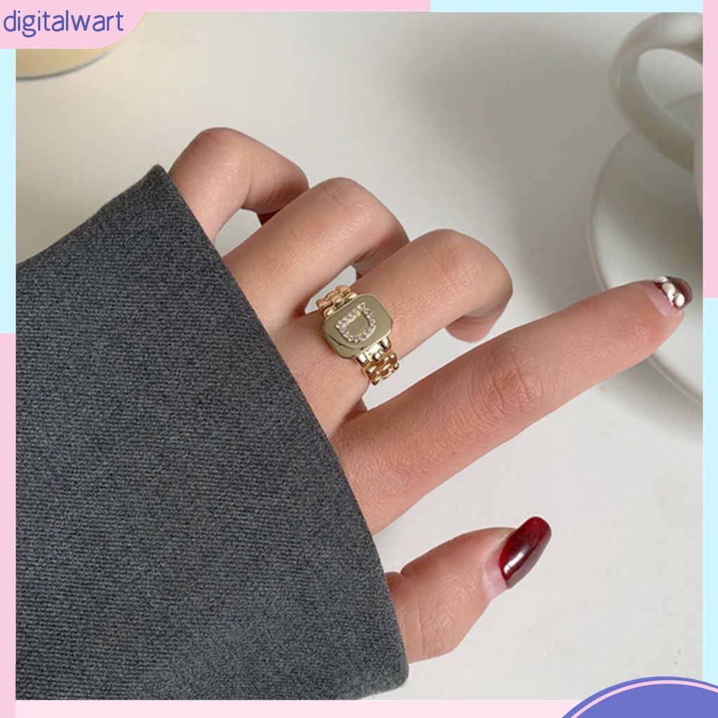 Nhẫn Bản Rộng Họa Tiết 26 Chữ Cái Đính Đá Có Thể Điều Chỉnh Cho Nam Nữ