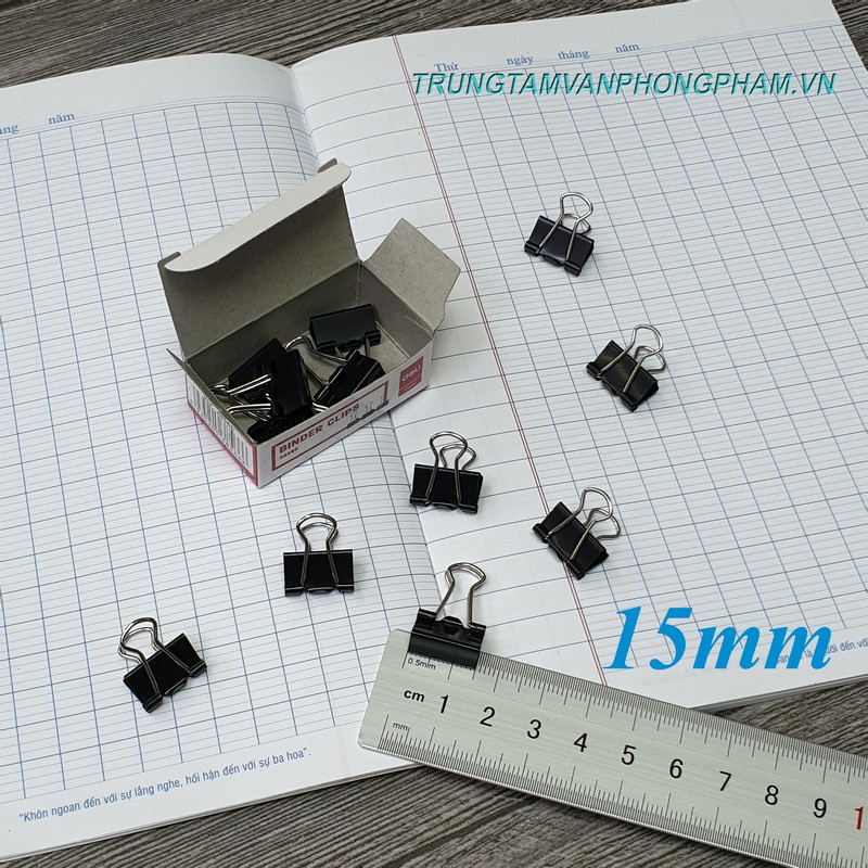 Hộp 12 cái kẹp bướm đen 15mm kẹp giấy Binder Clips - Double Clip