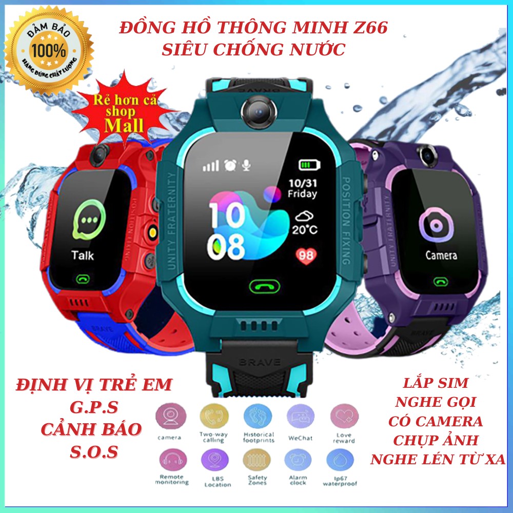 Đồng hồ thông minh định vị trẻ em Z66 Siêu chống nước định vị trẻ em lắp sim nghe gọi bảo hành 24 tháng đổi mới 15 ngày