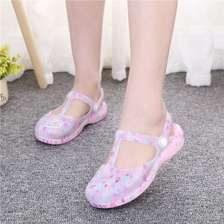 Dép Nhựa Bít Mũi Chống Trượt Họa Tiết Hoa Xinh Xắn Dành Cho Nữ