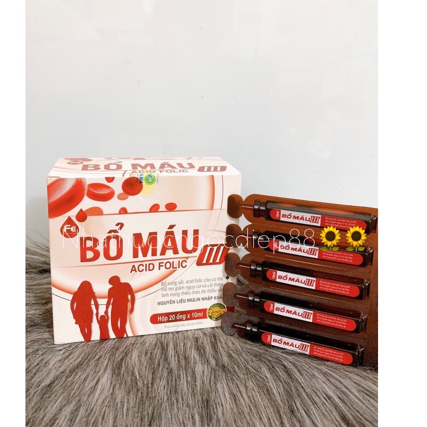Siro BỔ MÁU III - Hộp 20 ống - Bổ sung sắt, Acid Folic cho người thiếu máu