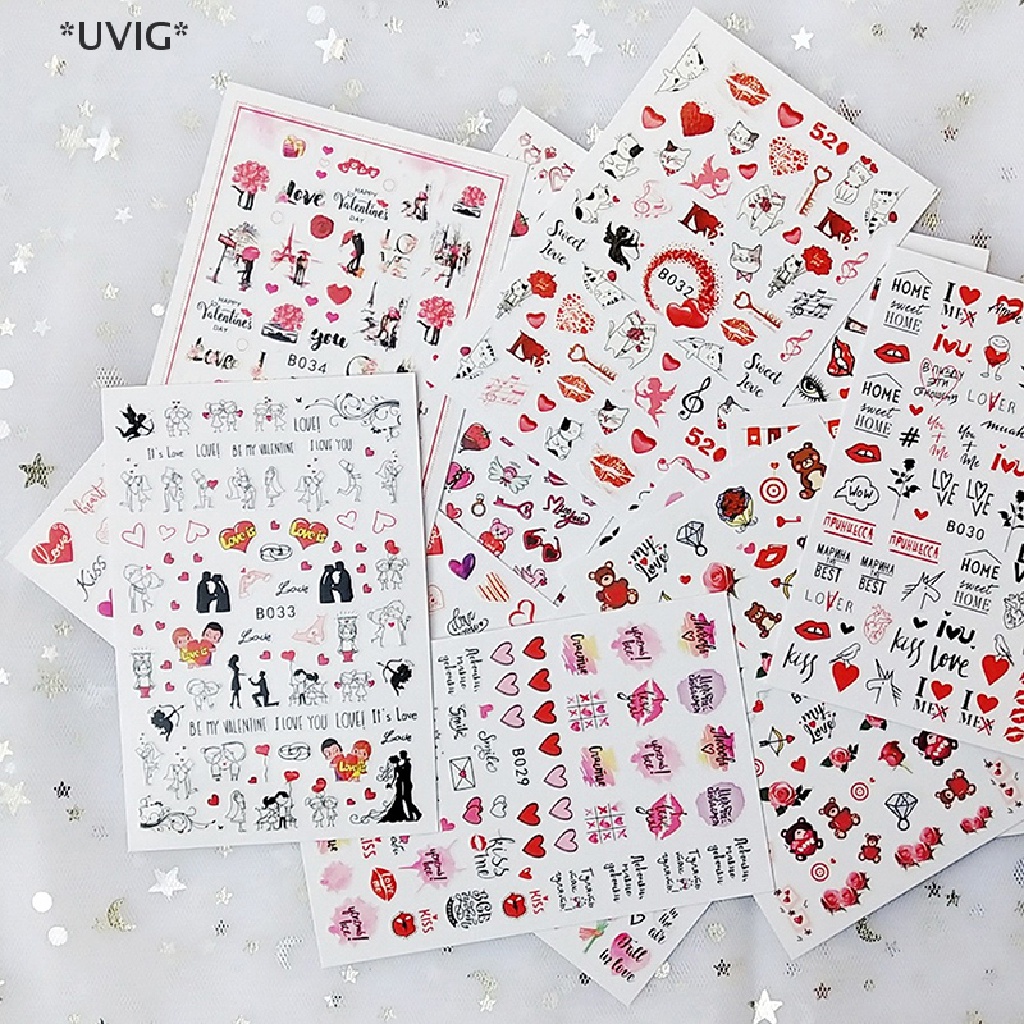 [[UVIG]] Day Stickers for Nails Colorful Heart Love Heart Lips Bowknot Slider Manicure [Hot Sell]