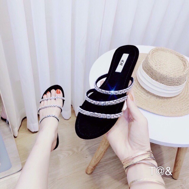 Dép lê nữ dây 3 đá bệt siêu xinh