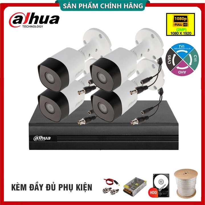 Trọn Bộ Camera giám sát Dahua 2.0MP Chính hãng DSS - Đủ bộ 4 mắt FHD | HD720P, Kèm HDD 500GB + Phụ Kiện