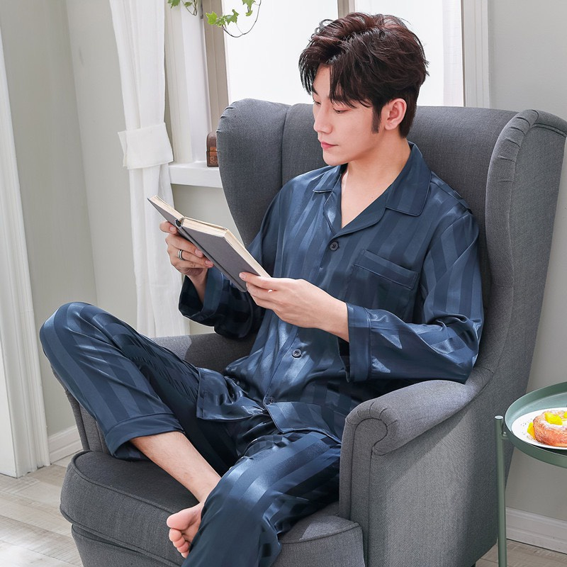 Bộ pyjama nam dài tay vải lụa satin mềm mại, thoáng mát N9371 - Thời Trang Dương