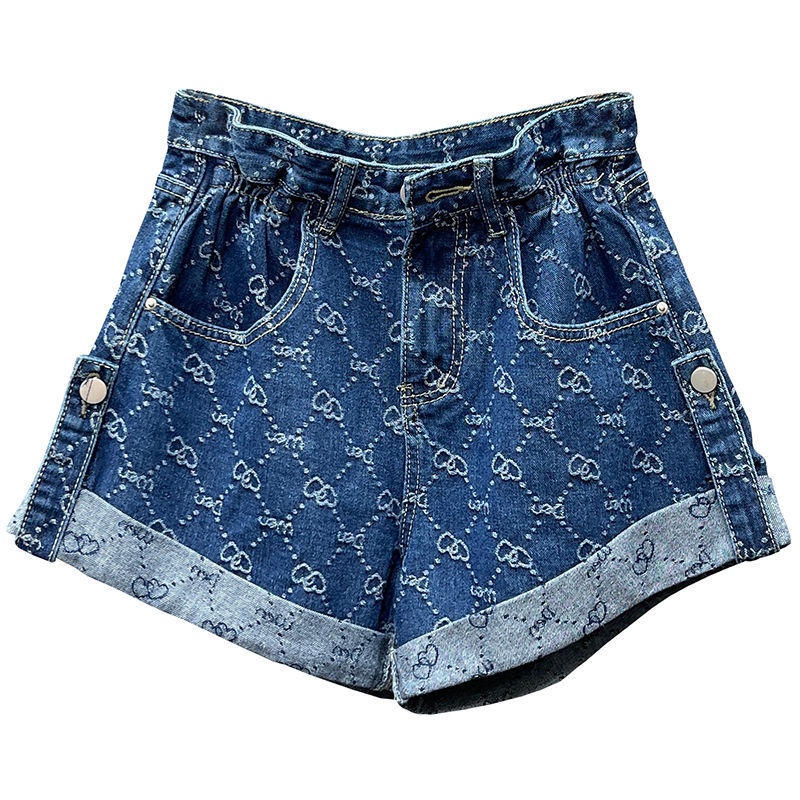 Quần đùi denim lưng cao ống rộng thời trang năng động dành cho nữ