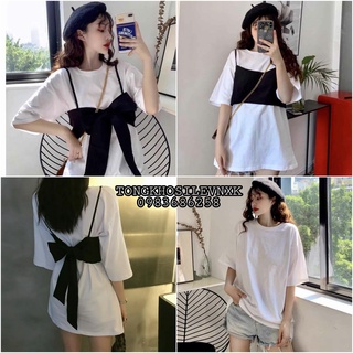 Set áo váy rời thun kaki buộc nơ trước sau mặc 3 kiểu ulzzang