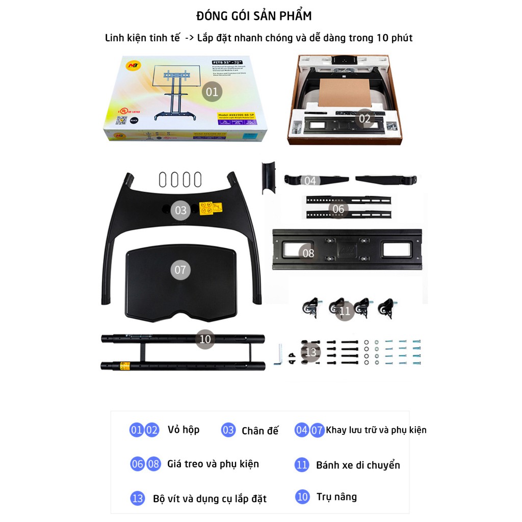 Giá treo tivi di động 32" - 65" NB NorthBayou AVA1500-60-1P