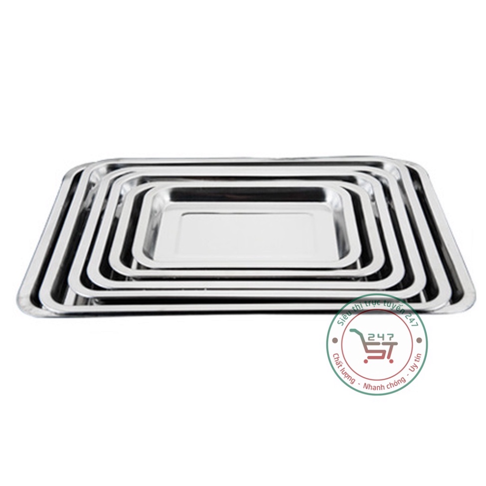 Khay inox đựng thức ăn - topping khay nhôm hình nhữ nhật cạn
