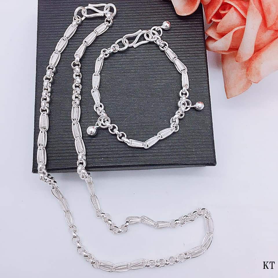 Bộ dây chuyền lắc tay mo gạo bạc ta cho bé