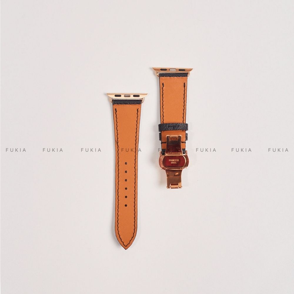 Dây da thủ công IV chữ đen dành cho Apple Watch đồng hồ thông minh Series 1/2/3/4/5/6/7/SE FUKIA DDTC219