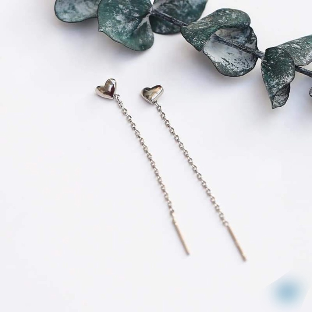 Bông tai bạc trái tim dạng móc tua dài DaLiA Jewelry khuyên tai nữ chuẩn bạc thu hút cho nàng