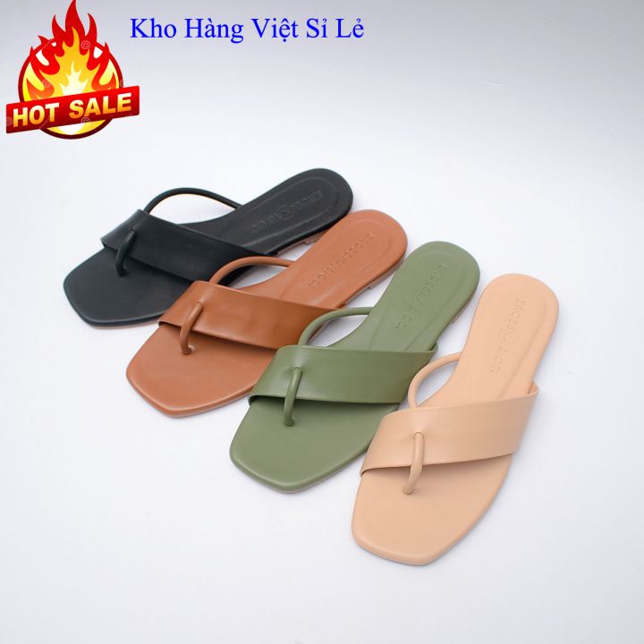 Dép nữ thời trang xỏ ngón da mềm ♥️FREESHIP♥️ Dép kẹp đế bệt phối dây cách điệu màu xanh đen nude bò