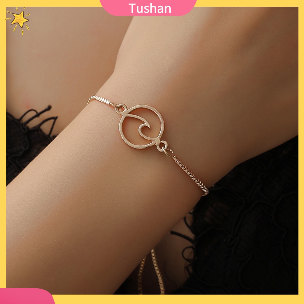 TUSH_Adjustable Women Fashion Hollow Wave Charm Box Chain Bracelet Party Jewelry Gift