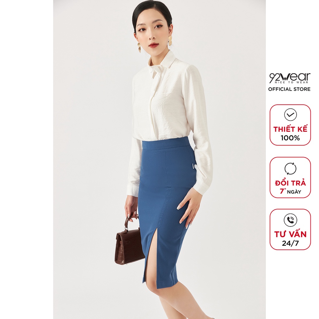 Áo sơ mi nữ kiểu dáng thanh lịch vải lụa dài tay có nơ ASW0624 - 92WEAR