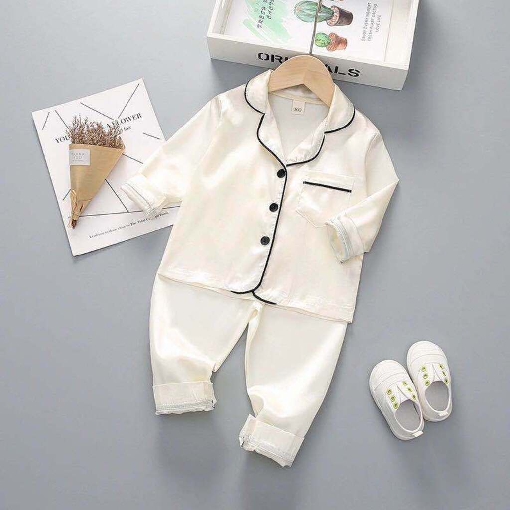 Bộ pijama lụa xuất xịn cho bé trai bé gái, cho bé từ 6-28kg Tiny Kids