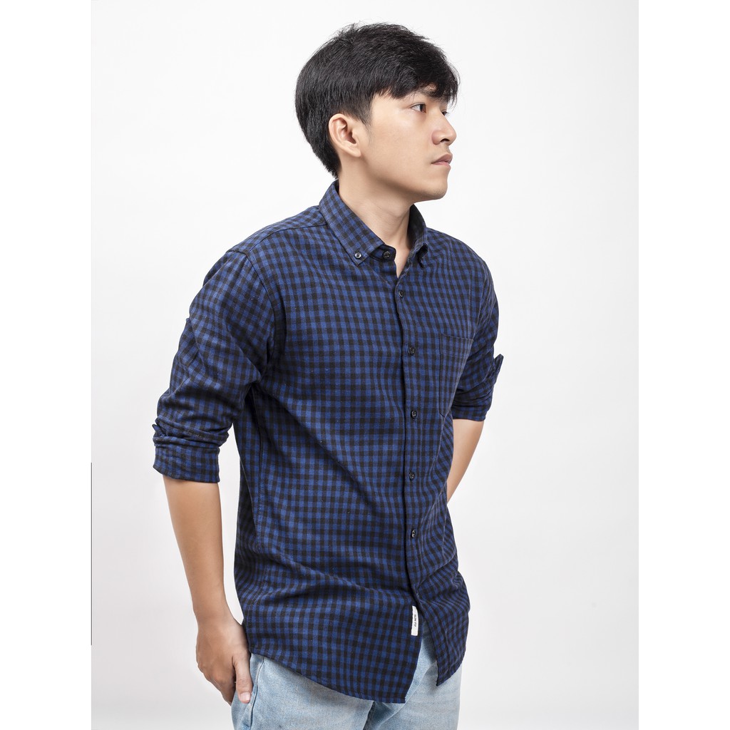 Áo sơ mi nam DOUBLE'D form slim fit họa tiết caro SNVNAVY00