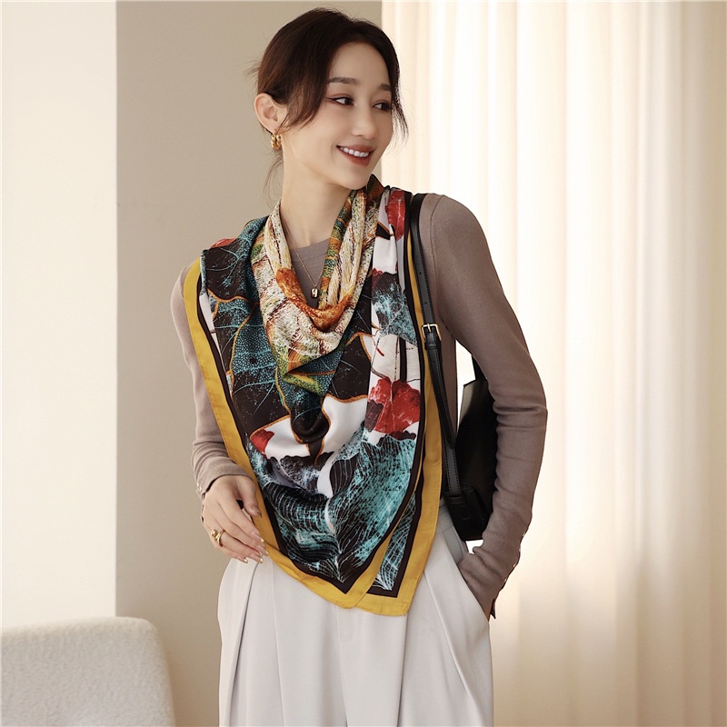 Khăn Choàng Vuông 110x110cm (43inch) WJ1014-117 Bằng Lụa Cho Nữ