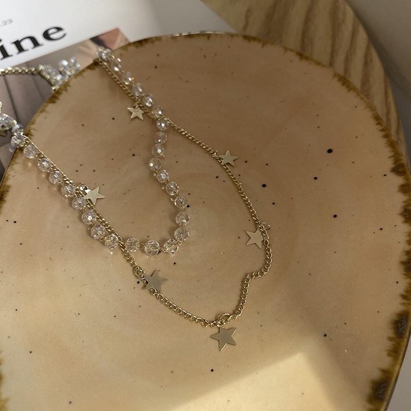 Vòng cổ Hai Lớp Mặt Hình Ngôi Sao Năm Cánh Đính Đá Pha Lê Thời Trang Cho Nữ
