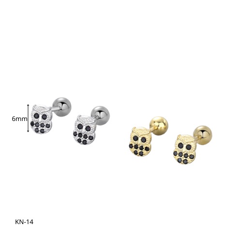 Khuyên tai nam bạc 925 mạ vàng mặt cú mèo đính đá chốt bi vặn cá tính, cực ngầu (1 chiếc) | GEMY SILVER KN14