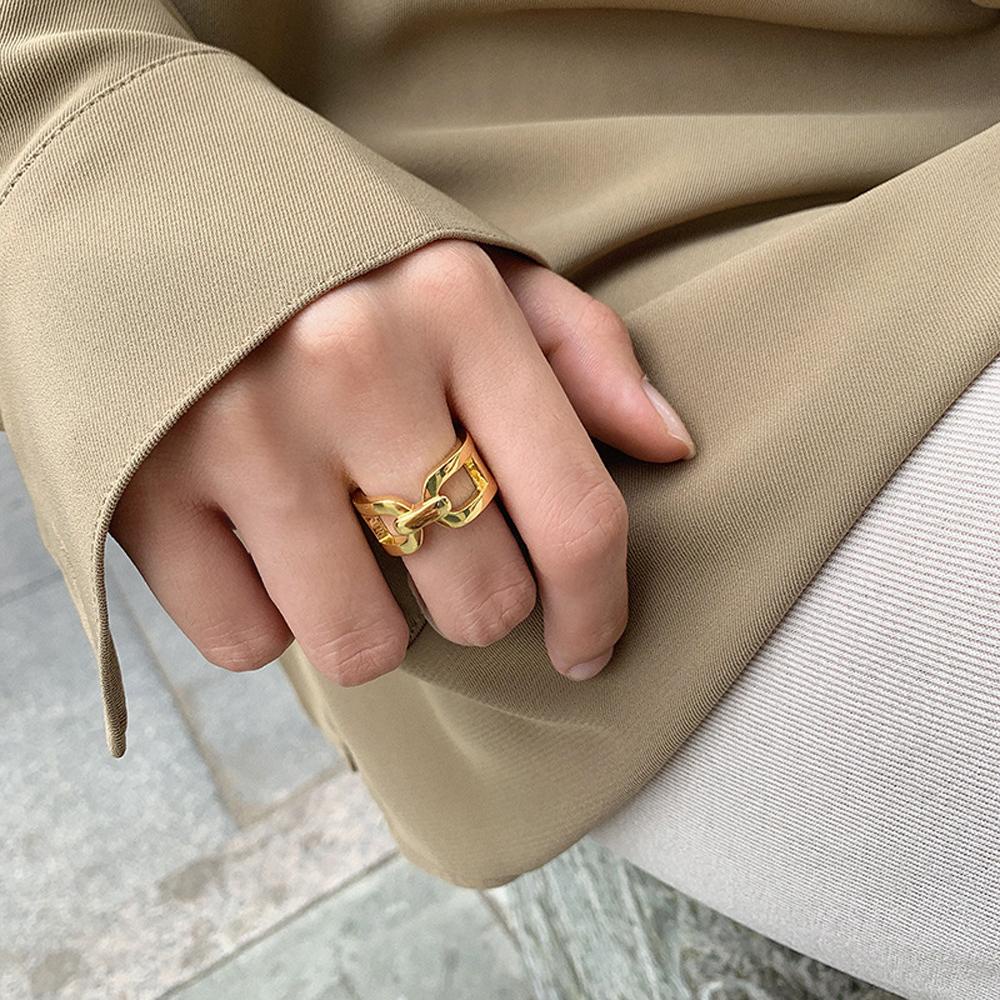 Nhẫn Dạng Mở Phối Dây Xích Và Khóa Hình Học Phong Cách Hàn Quốc Cá Tính Dành Cho Bạn Nữ