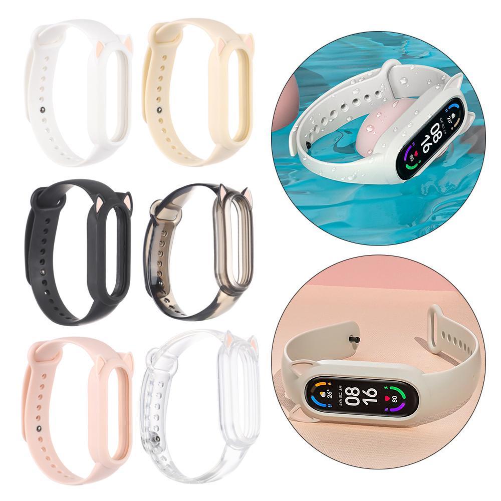 MYRONGVN Dây Đeo Tay Bằng Silicone Thoáng Khí Hình Tai Mèo Cho Xiaomi Mi Band 6 5 4 3