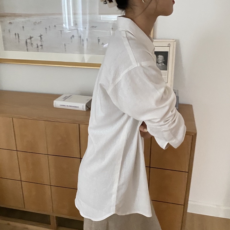 Áo Sơ Mi Dài Tay Chất Liệu Linen Màu Trắng dành cho Nữ Heebyohi