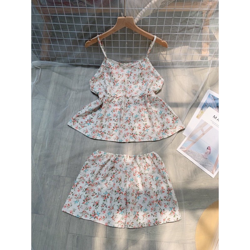 Bộ lụa 2 dây babydoll mặc nhà mát