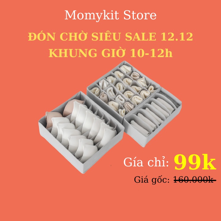 Hộp vải đựng đồ lót, áo lót gấp gọn, combo 3 giỏ đựng đồ lót, tất, vớ nhiều ngăn tiện lợi