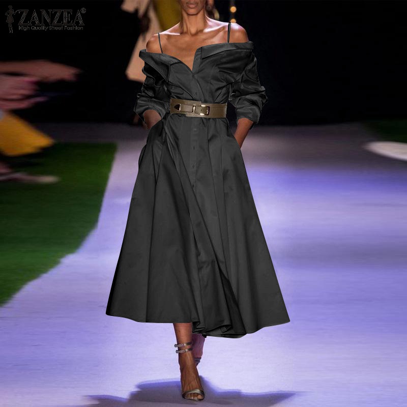 Đầm nữ ZANZEA trễ vai không tay thời trang cổ điển phong cách Âu Mỹ cho nữ