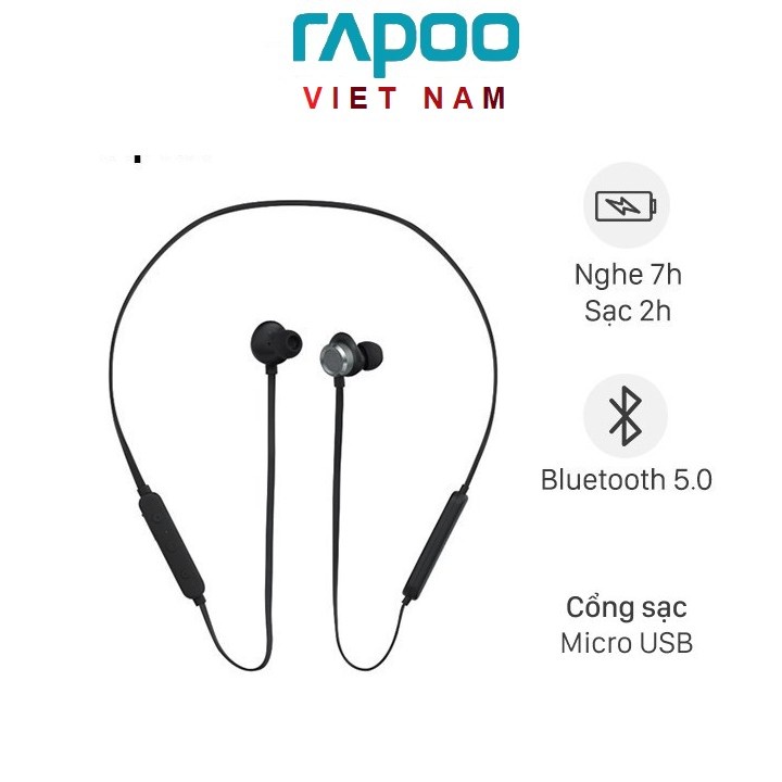 Tai nghe Bluetooth nhét tai Rapoo S150 Đen - Thời gian sử dụng 7 tiếng
