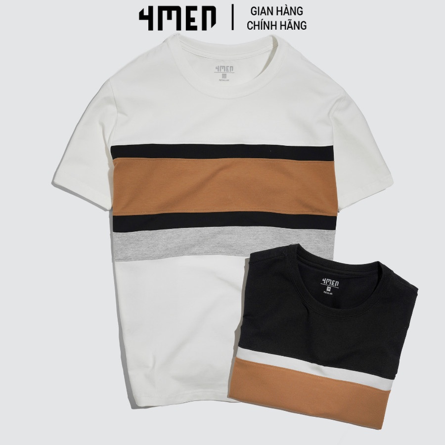 Áo thun nam ngắn tay đẹp 4MEN AT060 cổ tròn, form regular, vải cotton cao cấp co giãn, phối màu trẻ trung | BigBuy360 - bigbuy360.vn