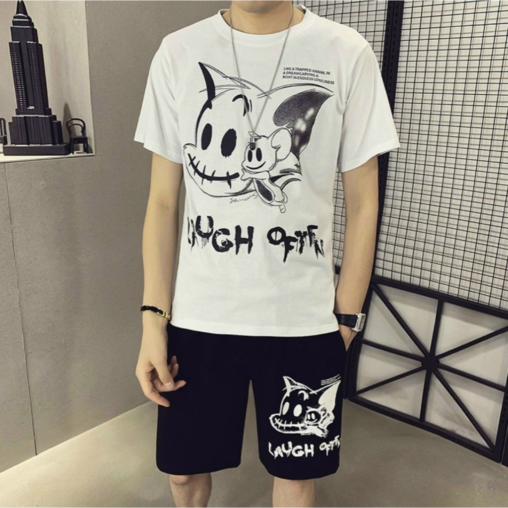 Bộ quần áo thể thao nam, set đồ thể thao nam chất vải thun mát mẻ,năng động thoải mái mùa họa tiết LAUGH | BigBuy360 - bigbuy360.vn