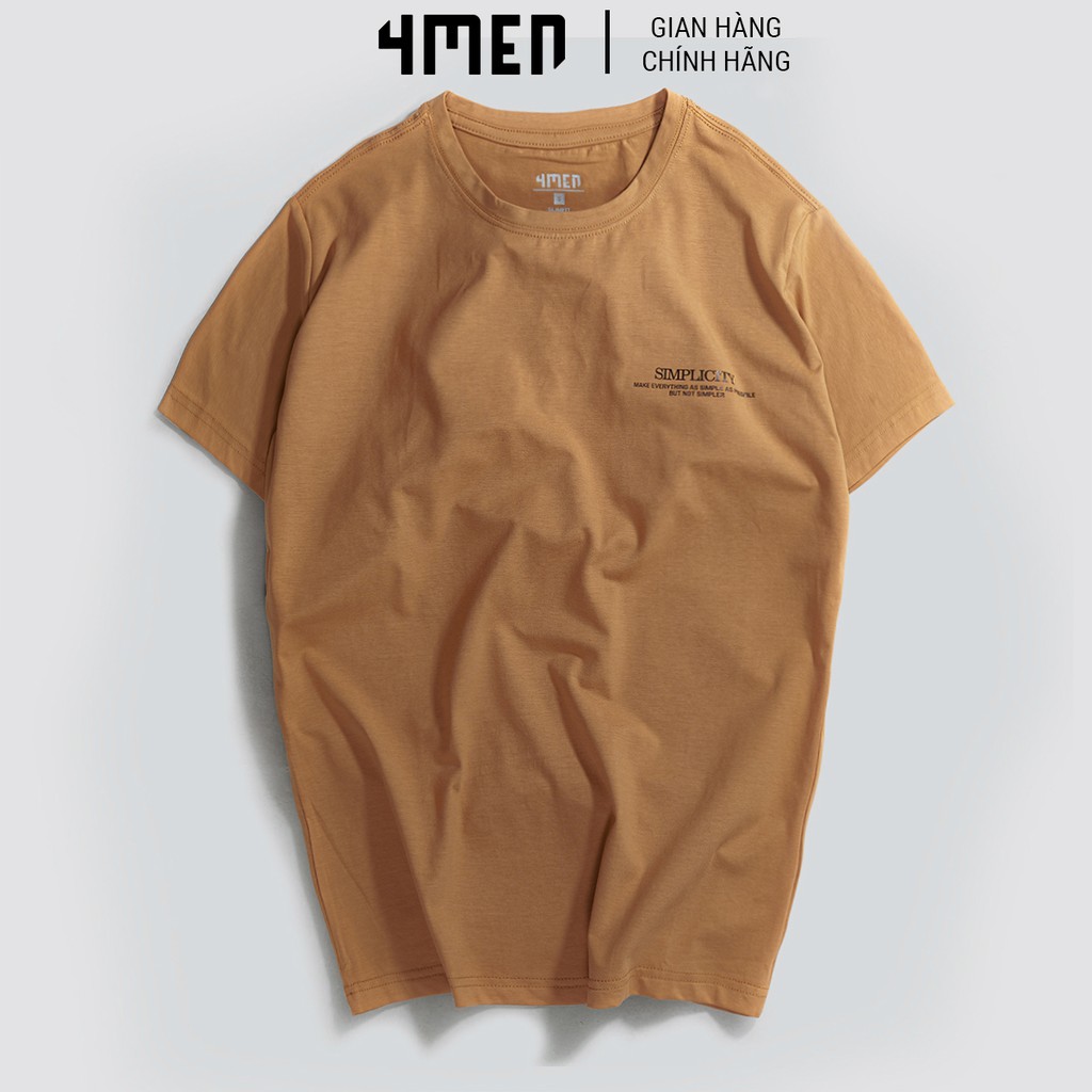 Áo thun nam cotton cao cấp 4MEN AT047 cổ tròn, ngắn tay, form suông, vải cotton dày dặn, thoáng mát, in chữ ngực trái | BigBuy360 - bigbuy360.vn
