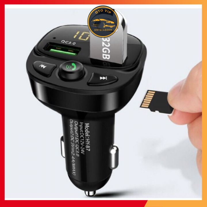 Tẩu nghe nhạc MP3 Bluetooth kiêm sạc nhanh HY-87- tích hợp 2 cổng USB áp dụng cho xe có điện áp 12V