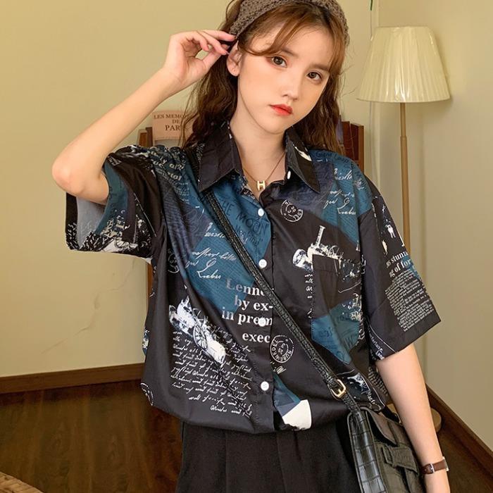 Áo Sơ Mi Tay Ngắn Dáng Rộng Phong Cách Retro Dành Cho Nữ