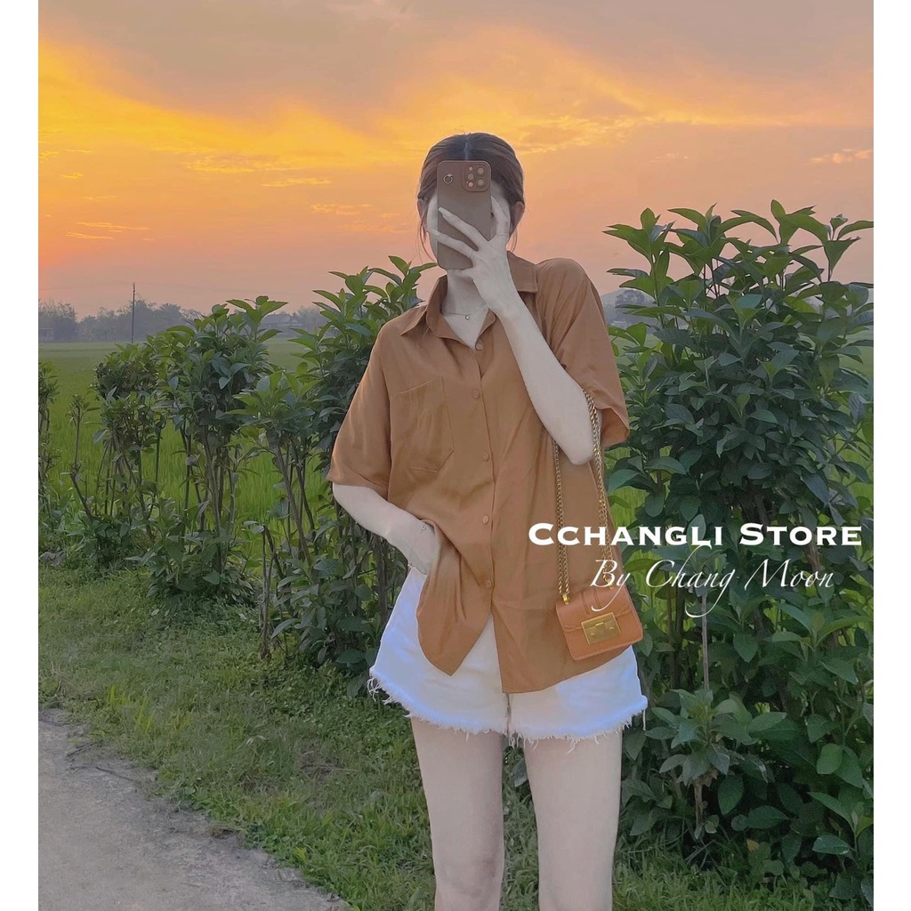 Set bộ sơ mi cam quần short đùi đồ bộ nữ đi chơi TH800