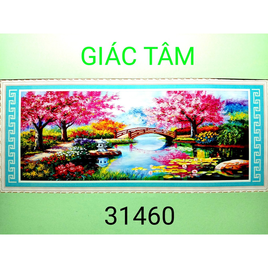 Tranh thêu CẢNH CÂY CẦU BỜ SÔNG CÂY CỎ BÔNG HOA  - 190x80cm - 31460 - tranh thêu chữ thập chưa thêu