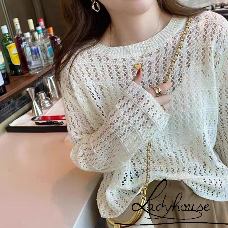 Áo Dệt Kim Tay Dài Cổ Tròn Màu Trơn Thời Trang Dành Cho Nữ