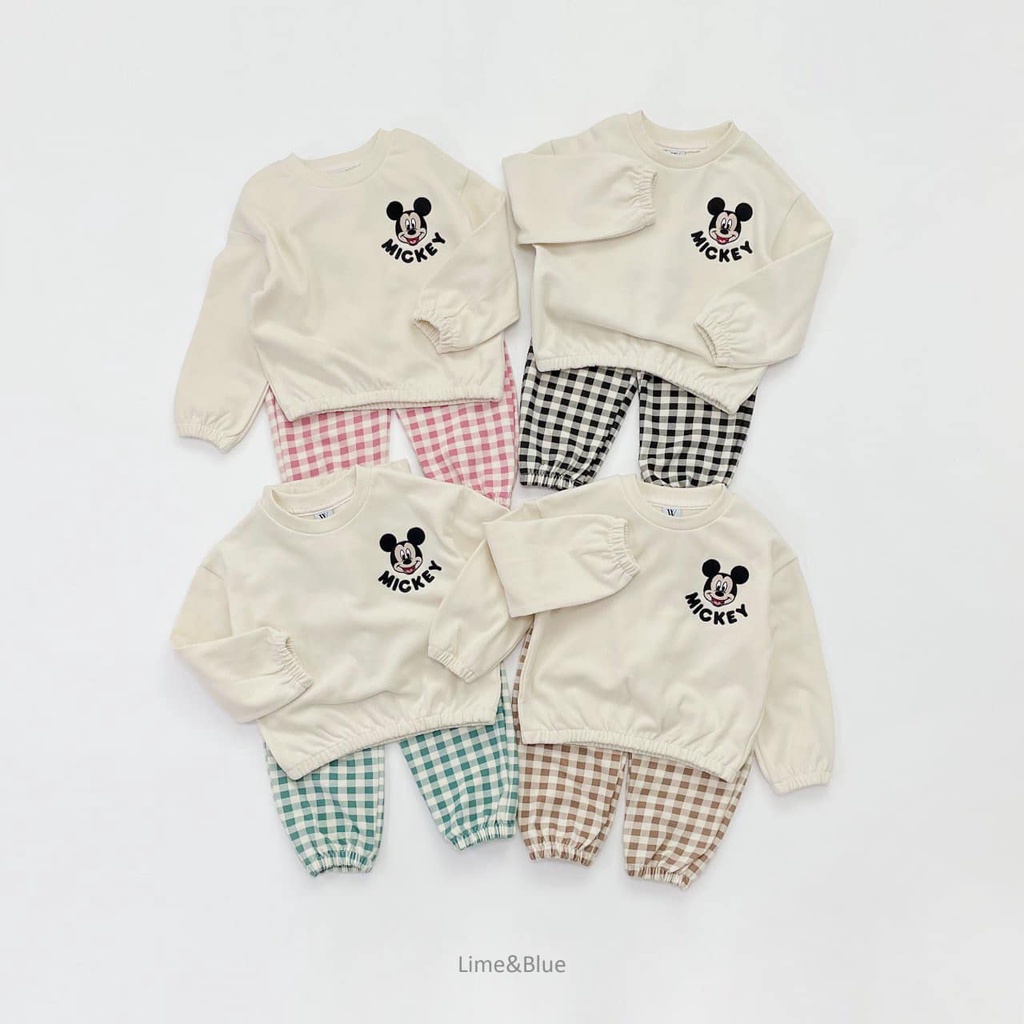 Bộ đồ Mickey caro nội địa Hàn Quốc Lime & Blue