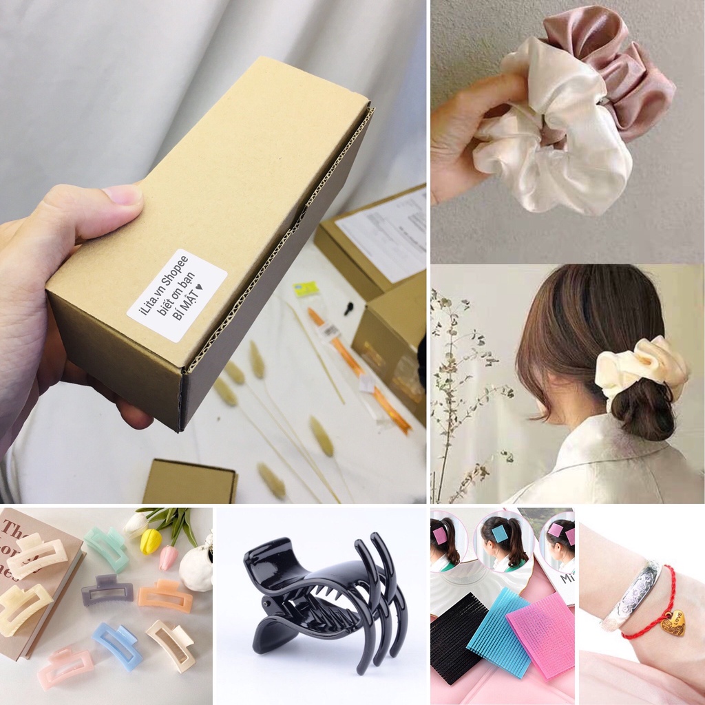 Túi quà tặng iLita gồm kẹp tóc càng cua, thun cột tóc, scrunchies lụa Hàn Quốc nữ đẹp, kẹp tóc 3 5 răng, lô cuốn uốn tóc