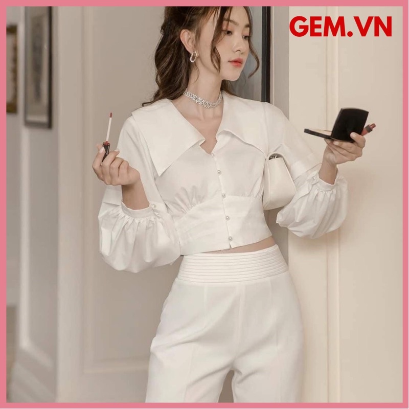 Áo sơ mi croptop G446 dáng ngắn năng động CÓ BIGSIZE