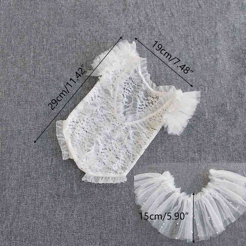 Set 3 Món Áo Liền Quần Phối Ren + Chân Váy Ngắn + Băng Đô Làm Phụ Kiện Chụp Ảnh Cho Bé Sơ Sinh