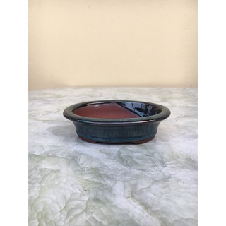 Chậu bonsai Oval mini men xanh hỏa biến gốm Bát tràng 1 size BM-108